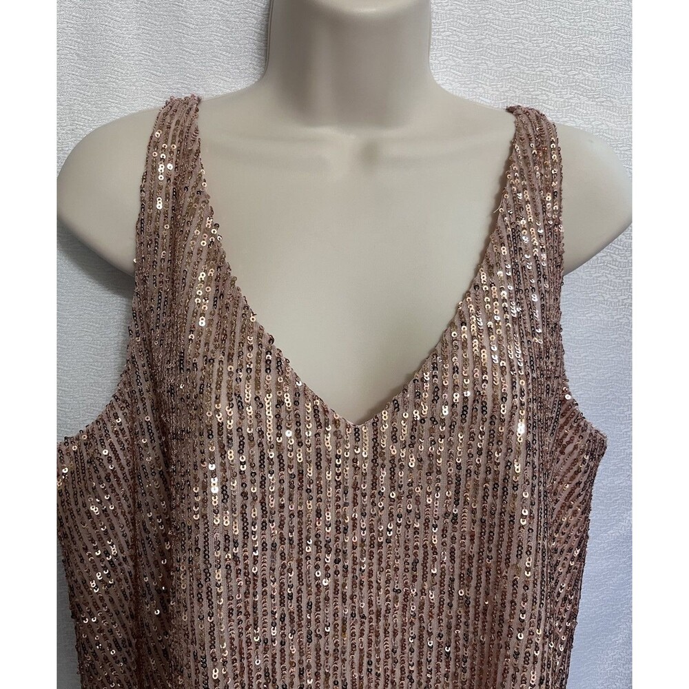 Loft Sequin Double V Camisole Tank Top Womens LP Bling Rose Gold Blush Pink - Picture 3 of 7